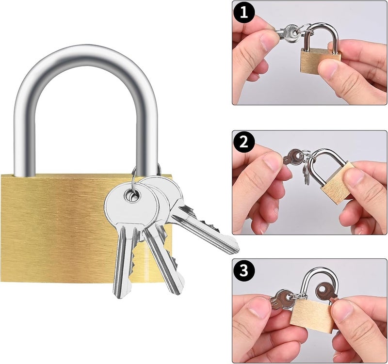Faburo 2pcs Solid Brass Padlock with Key, Small Pad Lock with Key, Padlocks with 6 Same Keys, Storage Lock Shackle for Locker Outdoor Indoor Use - Image 5